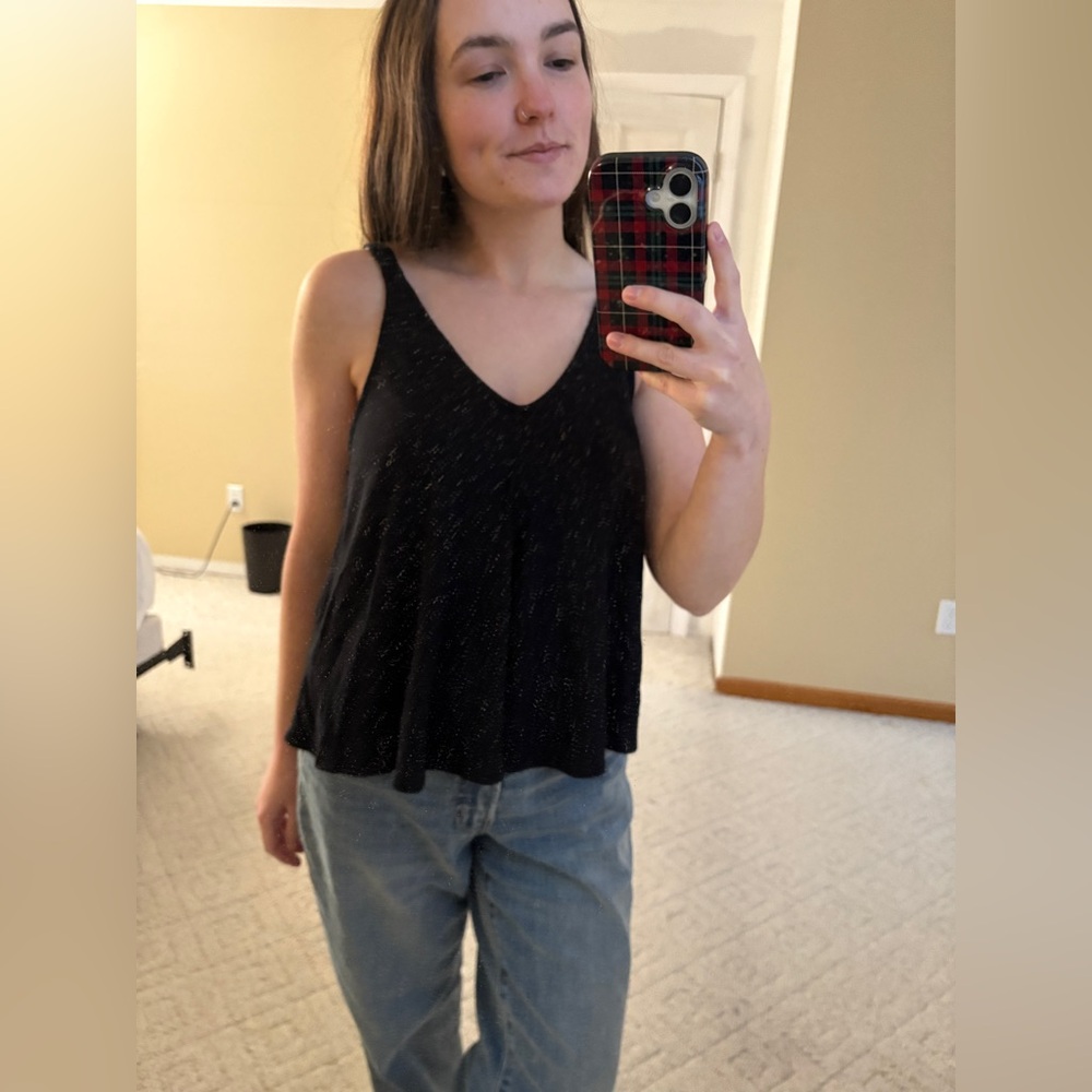 Free People Dani Black Ribbed Tank Top
